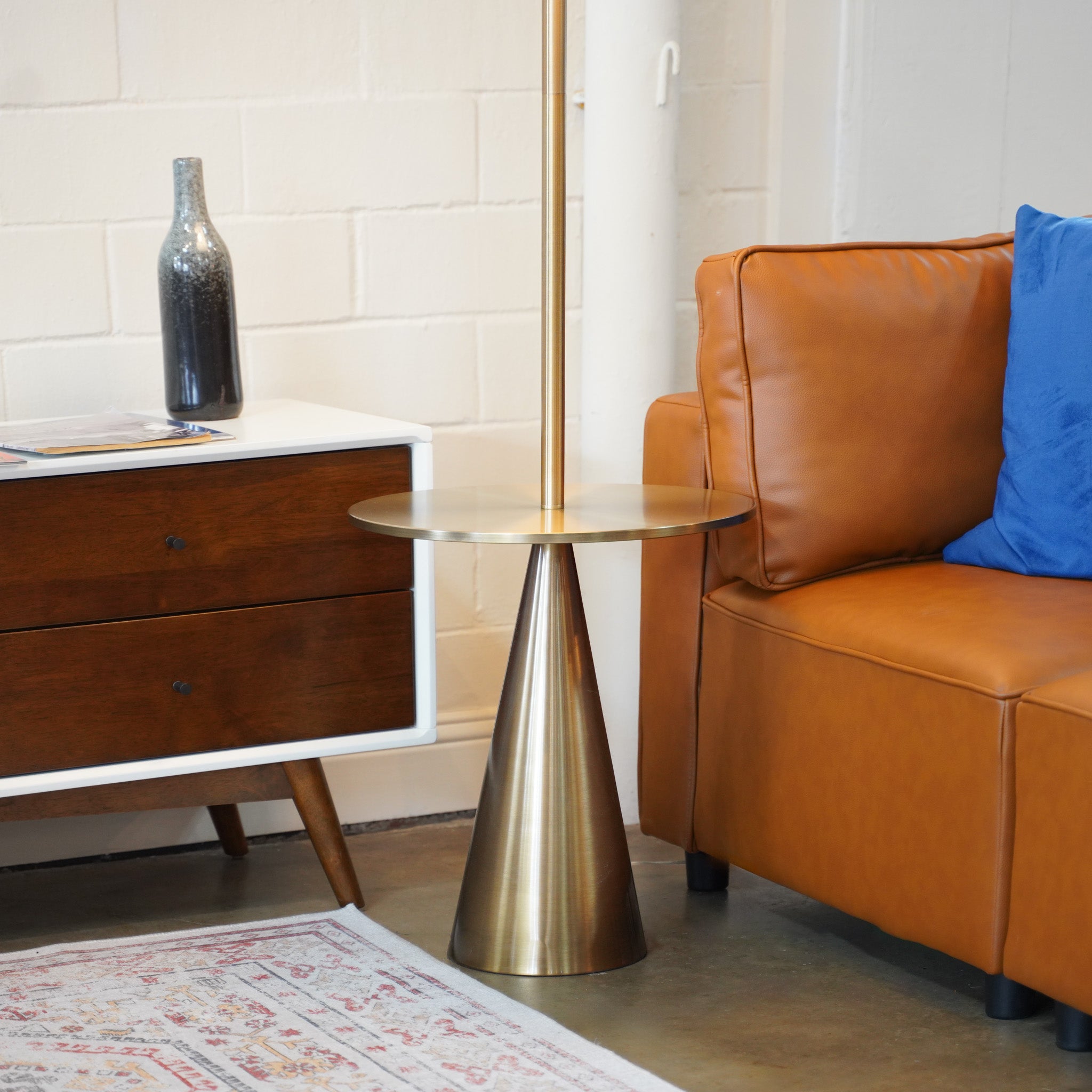 Celestial Modern Floor Lamp with Brass Accent Table with Large White Shade