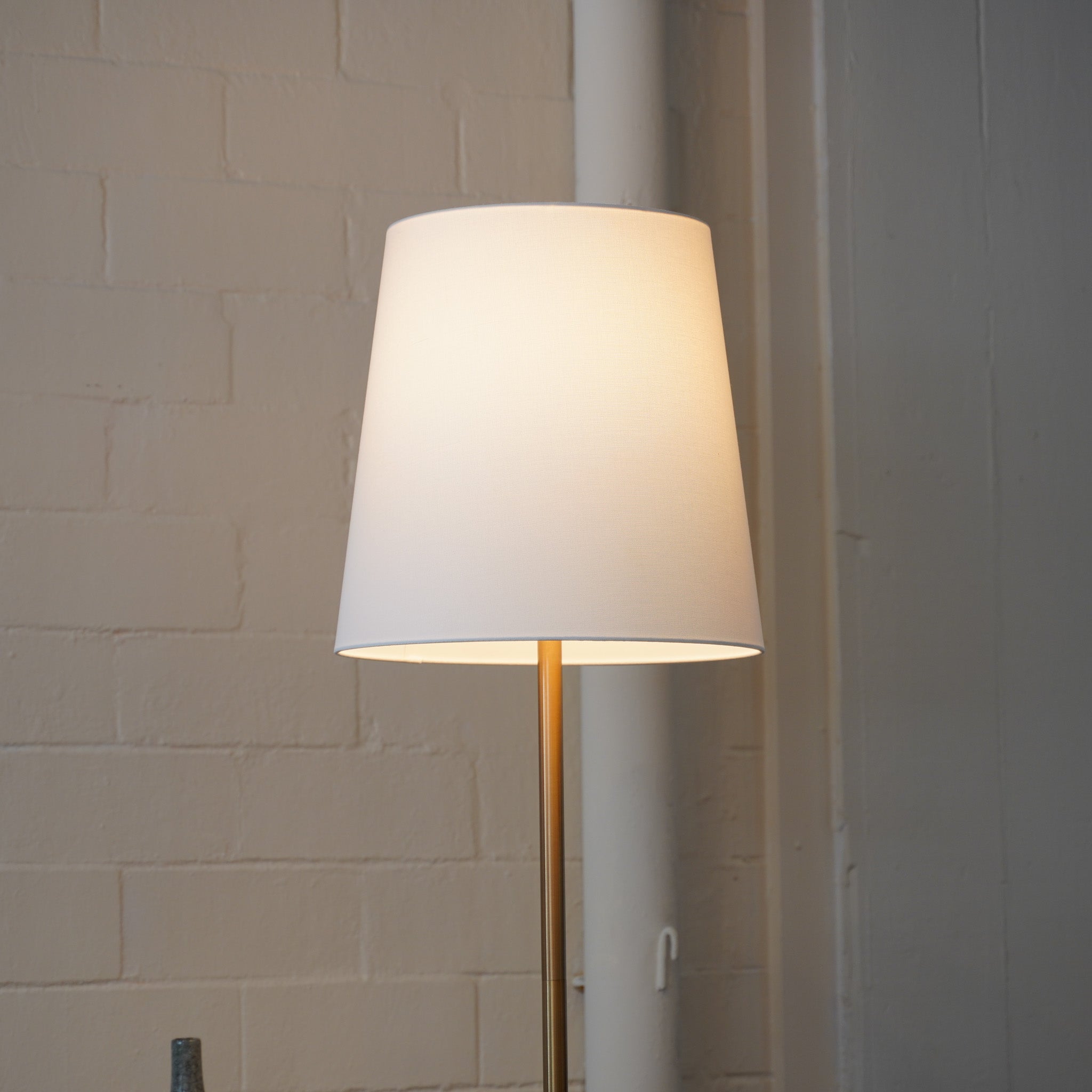 Celestial Modern Floor Lamp with Brass Accent Table with Large White Shade