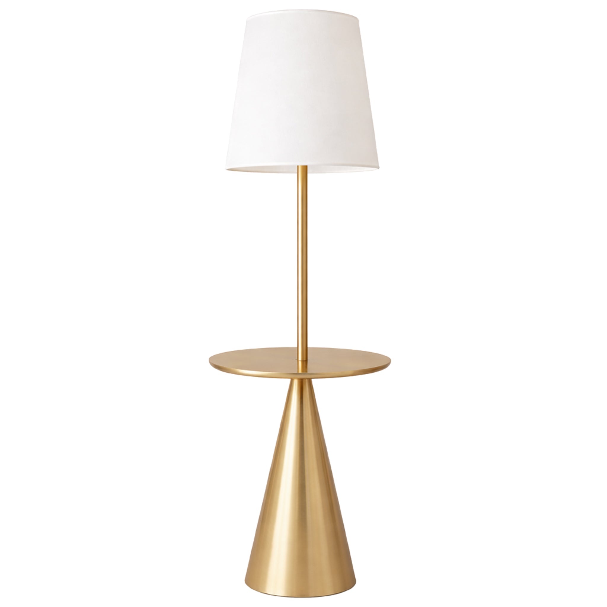 Celestial Modern Floor Lamp with Integrated Brass Accent Table and Large White Shade | MidinMod