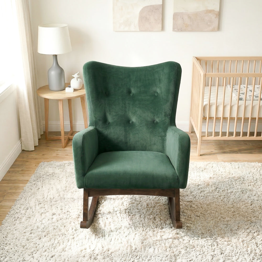 Charlotte Rocking Chair | Green Velvet & Solid Wood Legs | MidinMod