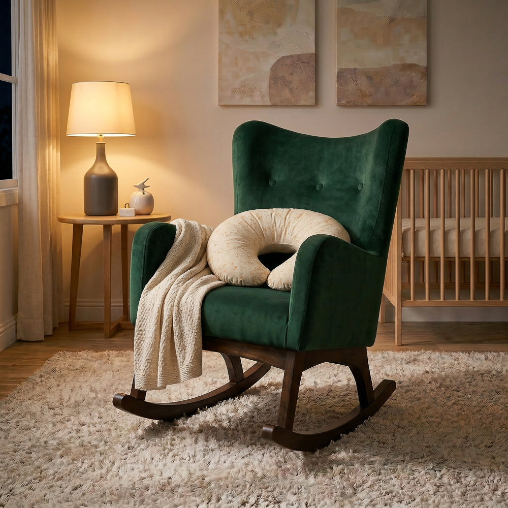 Charlotte Rocking Chair | Green Velvet & Solid Wood Modern Seating