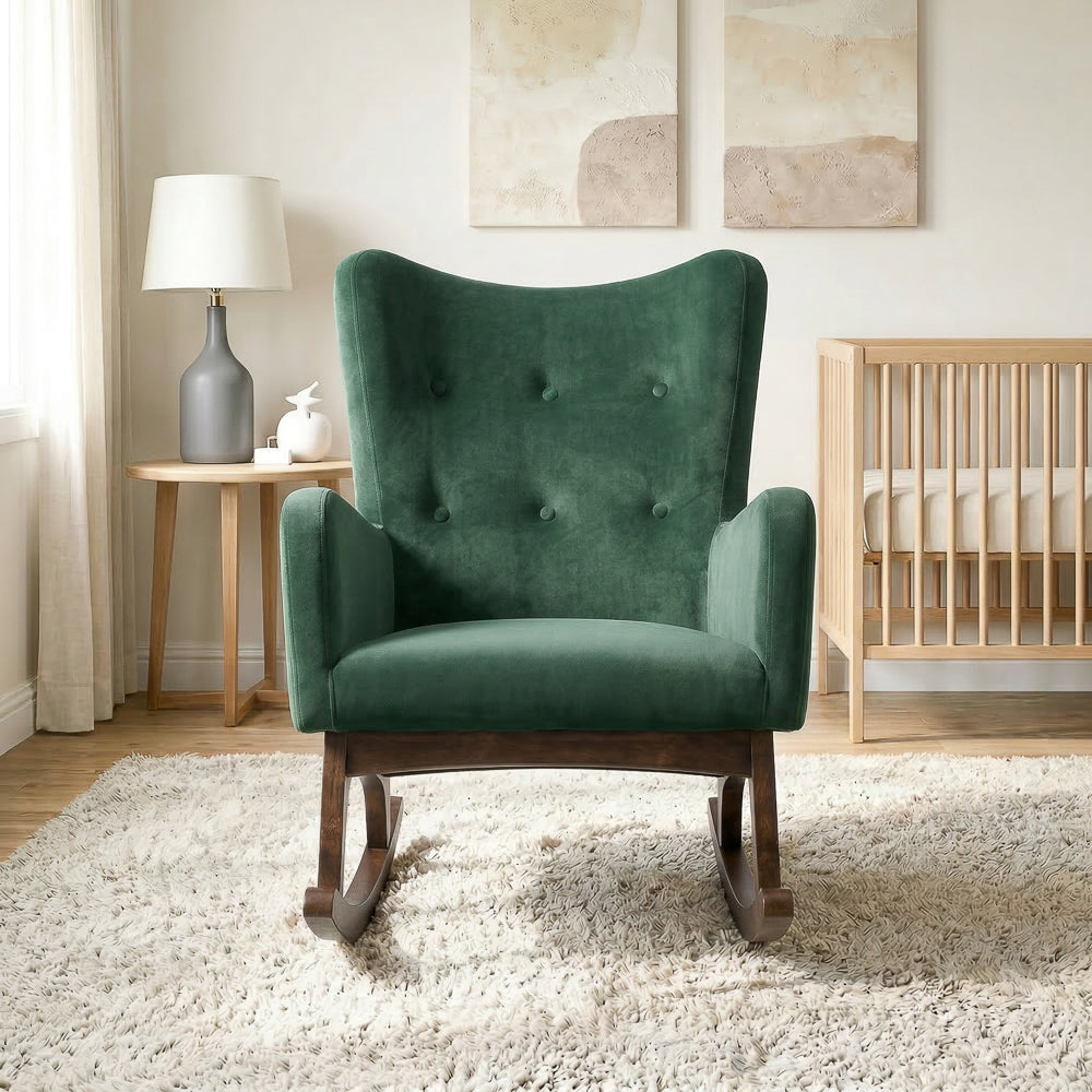 Charlotte Rocking Chair | Green Velvet & Solid Wood Legs | MidinMod