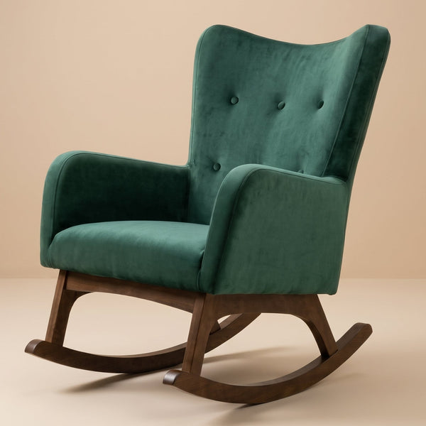 Charlotte Rocking Chair | Green Velvet & Solid Wood Legs | MidinMod