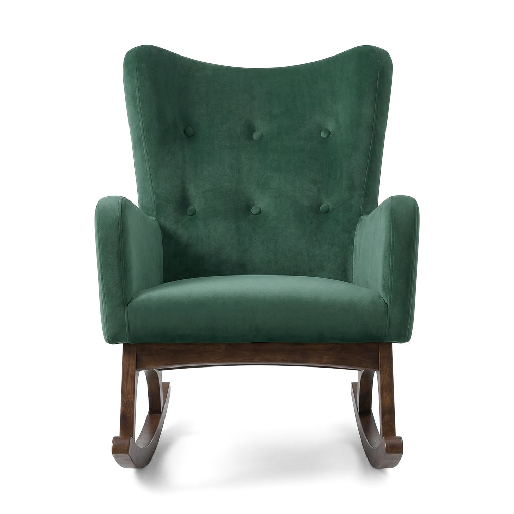 Charlotte Rocking Chair | Green Velvet & Solid Wood Legs | MidinMod