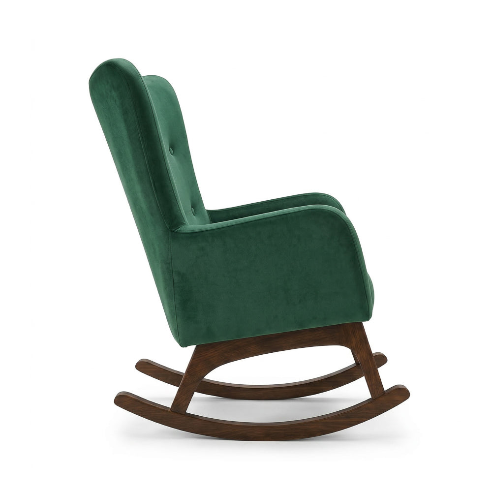Charlotte Rocking Chair | Green Velvet & Solid Wood Legs | MidinMod