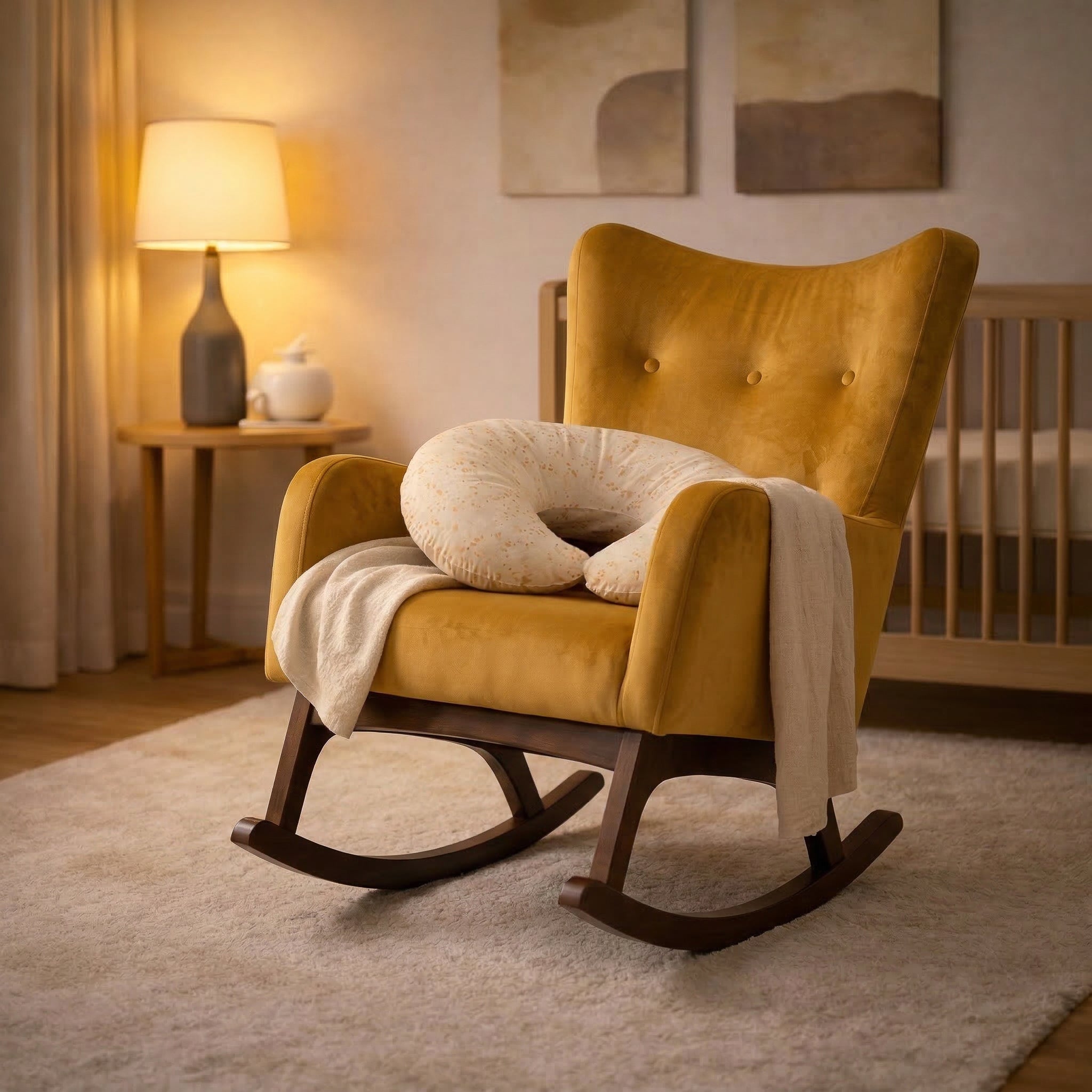 Charlotte Rocking Chair | Yellow Velvet & Walnut-Finished Rockers | MidinMod