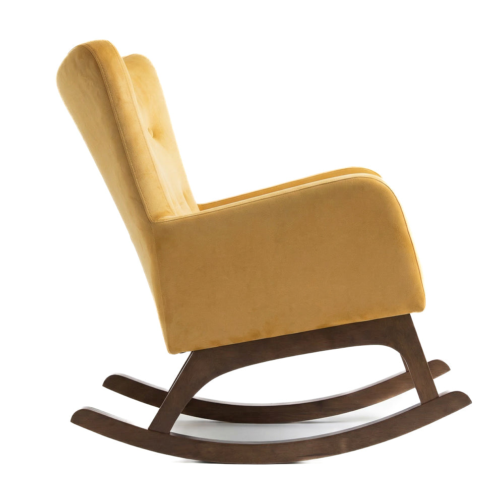 Charlotte Rocking Chair | Yellow Velvet & Walnut-Finished Rockers | MidinMod