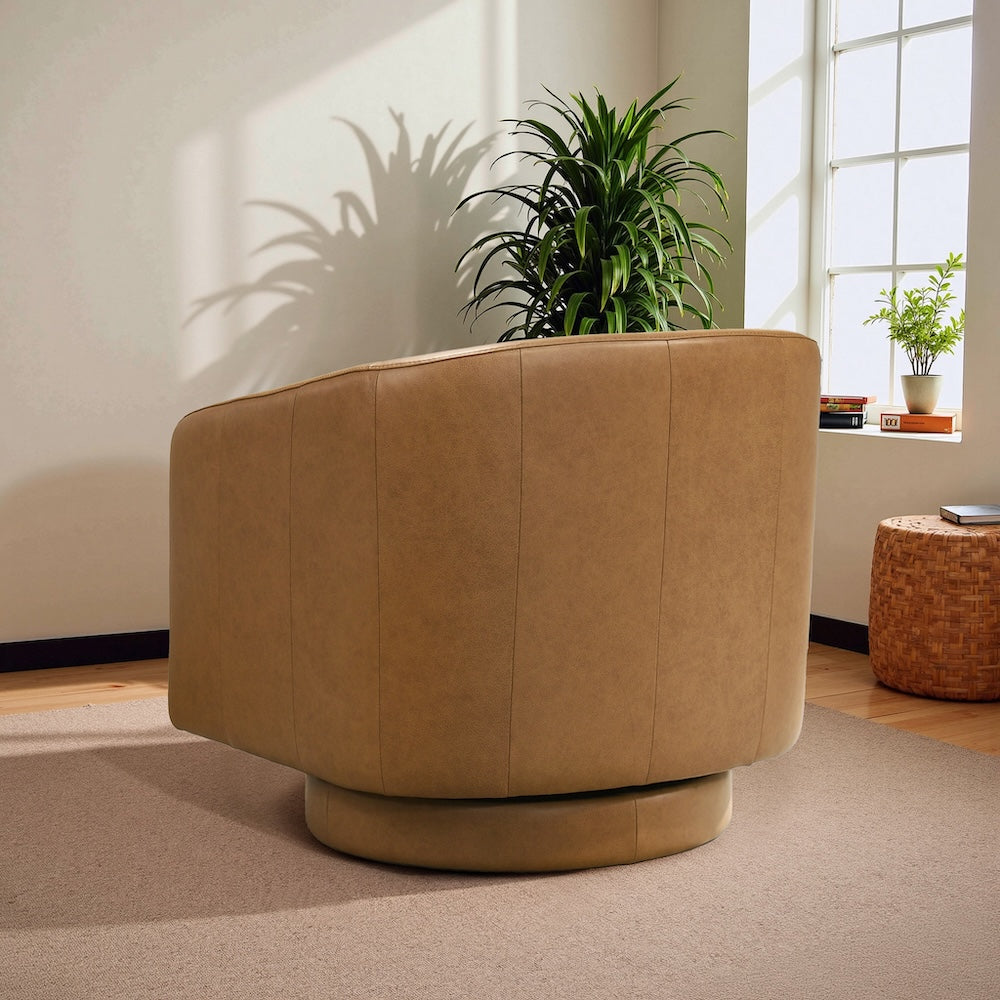Ciro Mid-Century Modern Tan Leather Swivel Chair - MidinMod