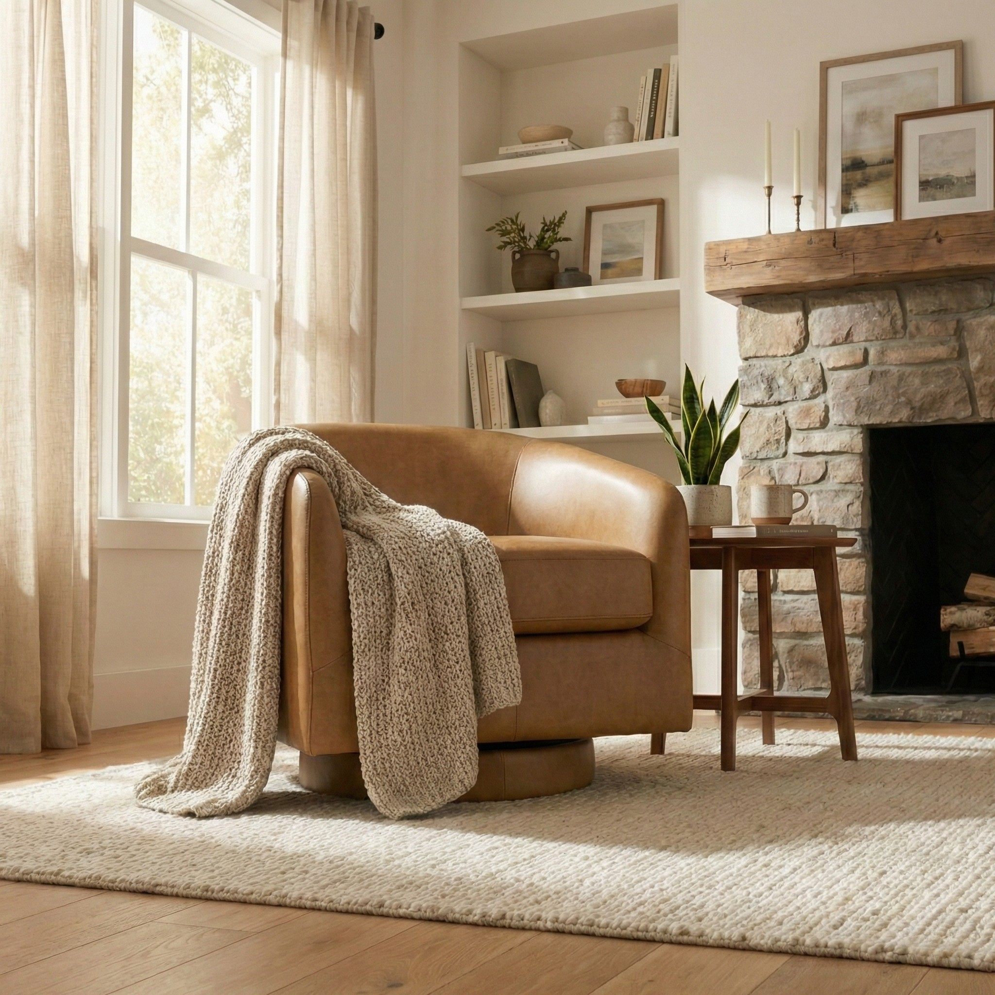 Ciro Mid-Century Modern Tan Leather Swivel Chair | MidinMod