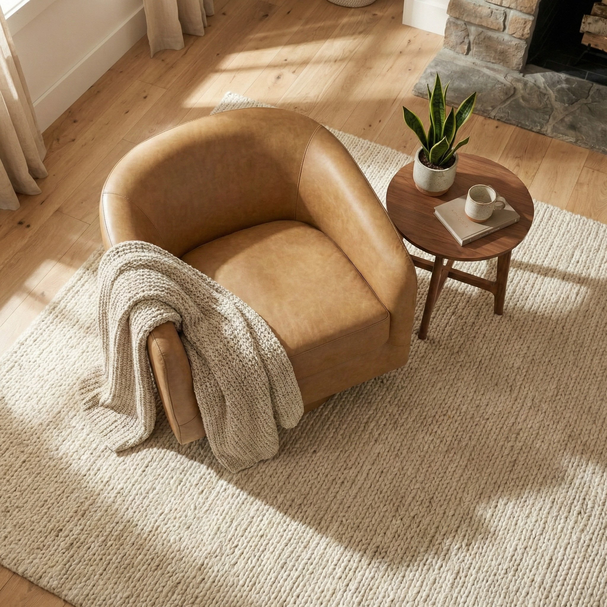 Ciro Mid-Century Modern Tan Leather Swivel Chair | MidinMod