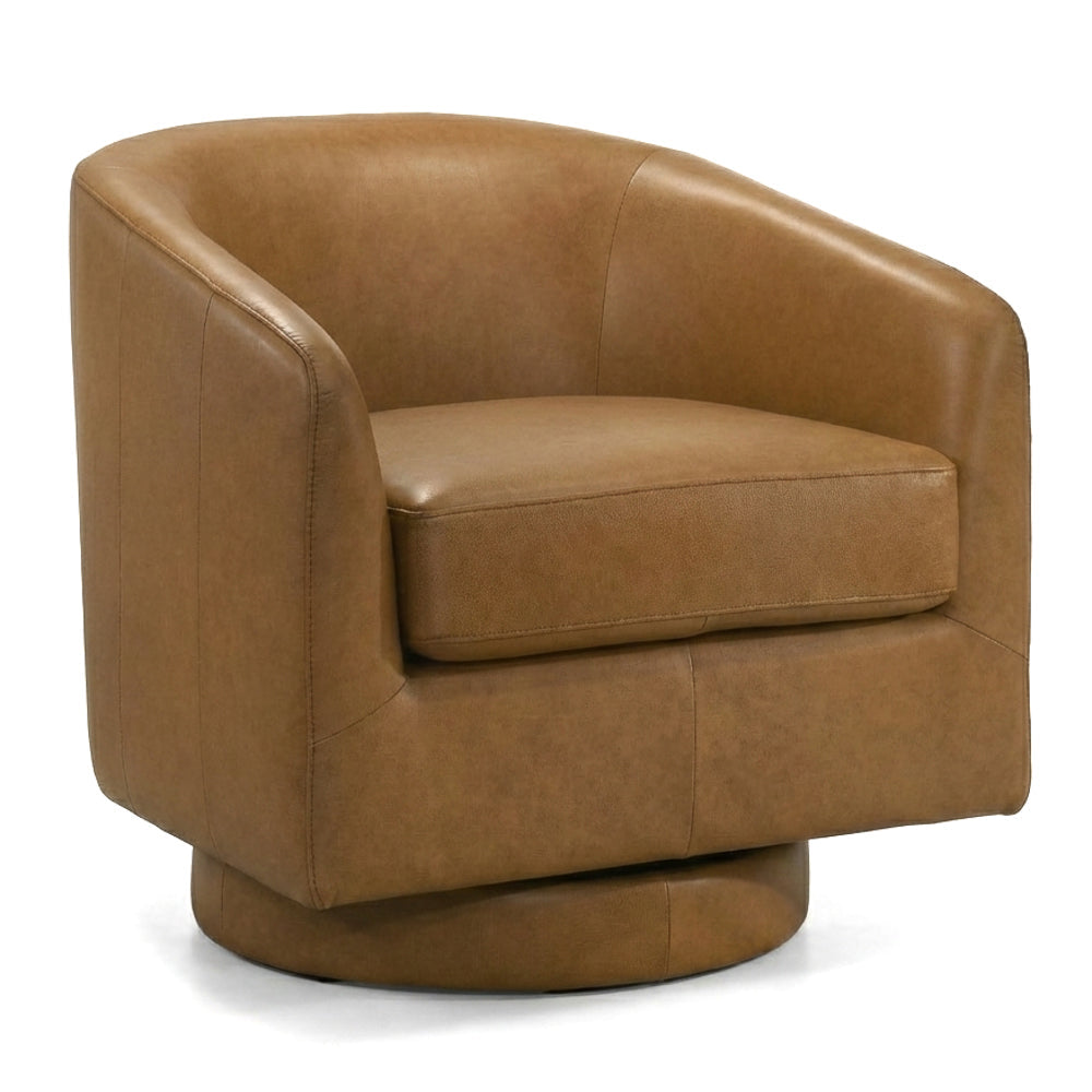 Ciro Mid-Century Modern Tan Leather Swivel Chair | MidinMod