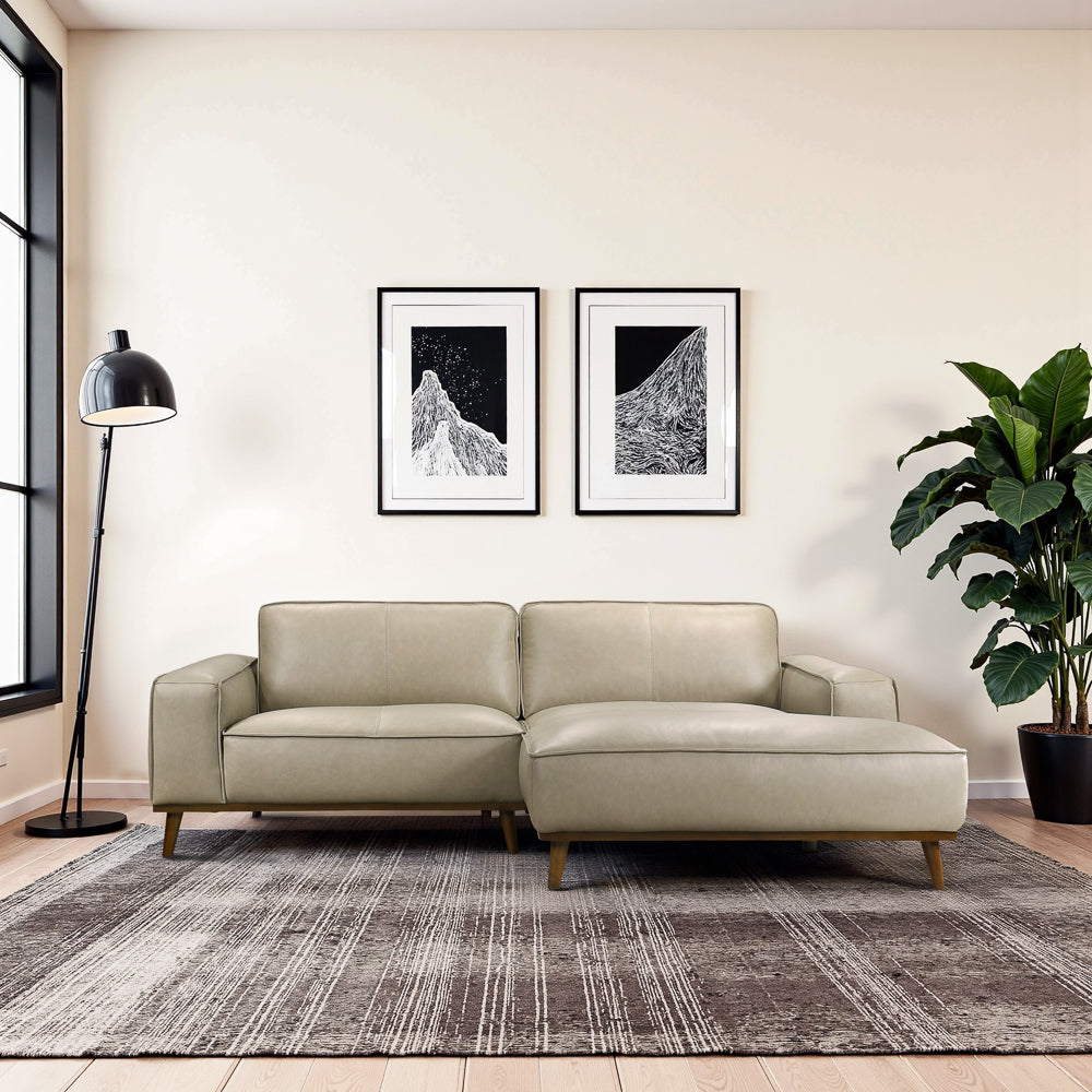 Clifton Genuine Leather Mid-Century Modern Sectional Couch - MidinMod