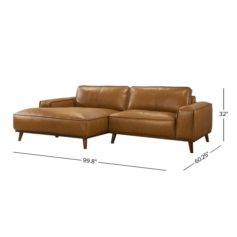 Clifton Beige Leather Sectional Sofa Left Facing Chaise