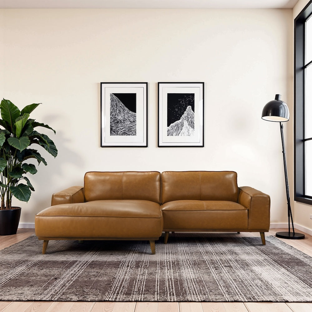 Clifton Mid-Century Modern Genuine Leather Sectional Couch - MidinMod