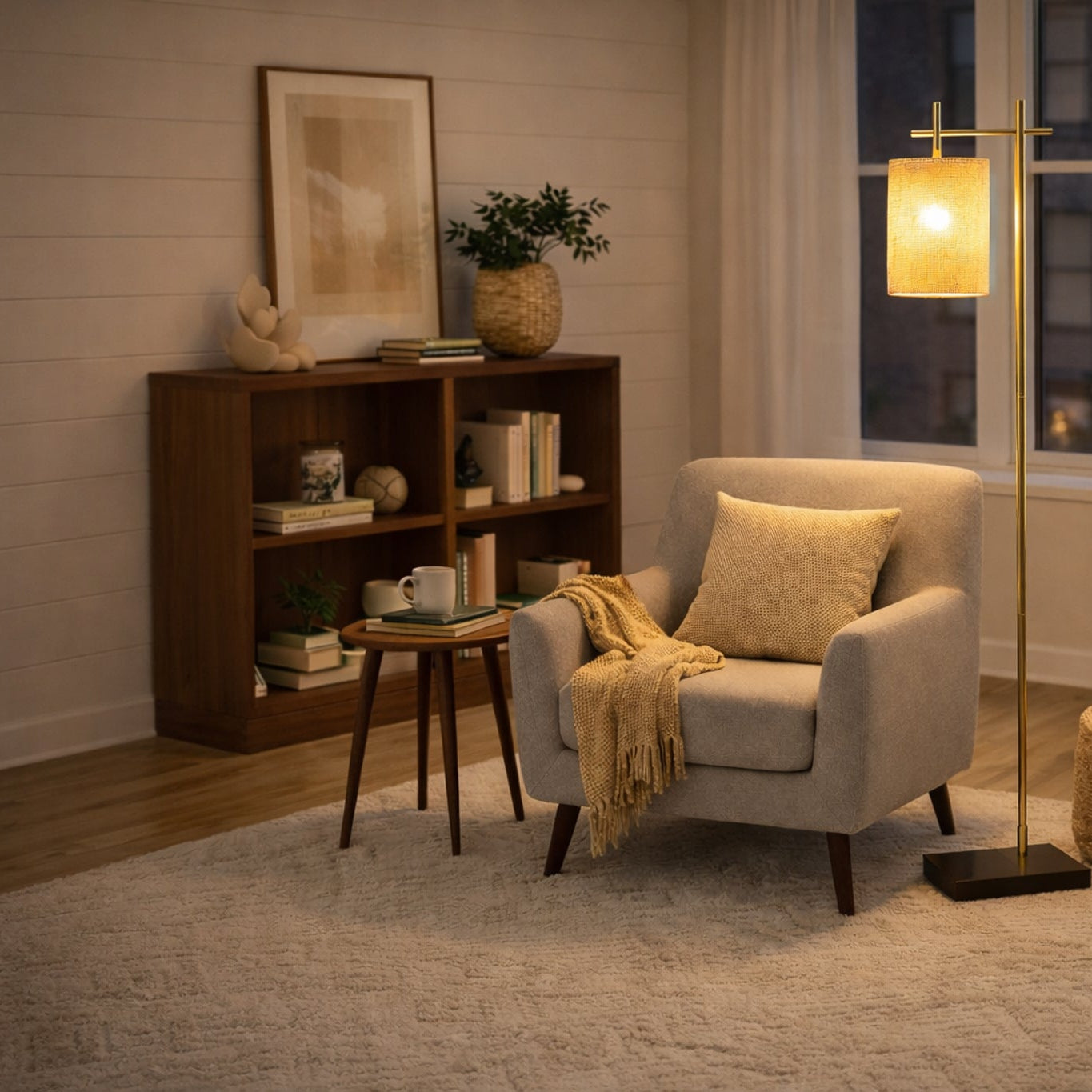 Comet 60" Bamboo Floor Lamp in Dark Brown Rubberwood and Bronze | MidinMod