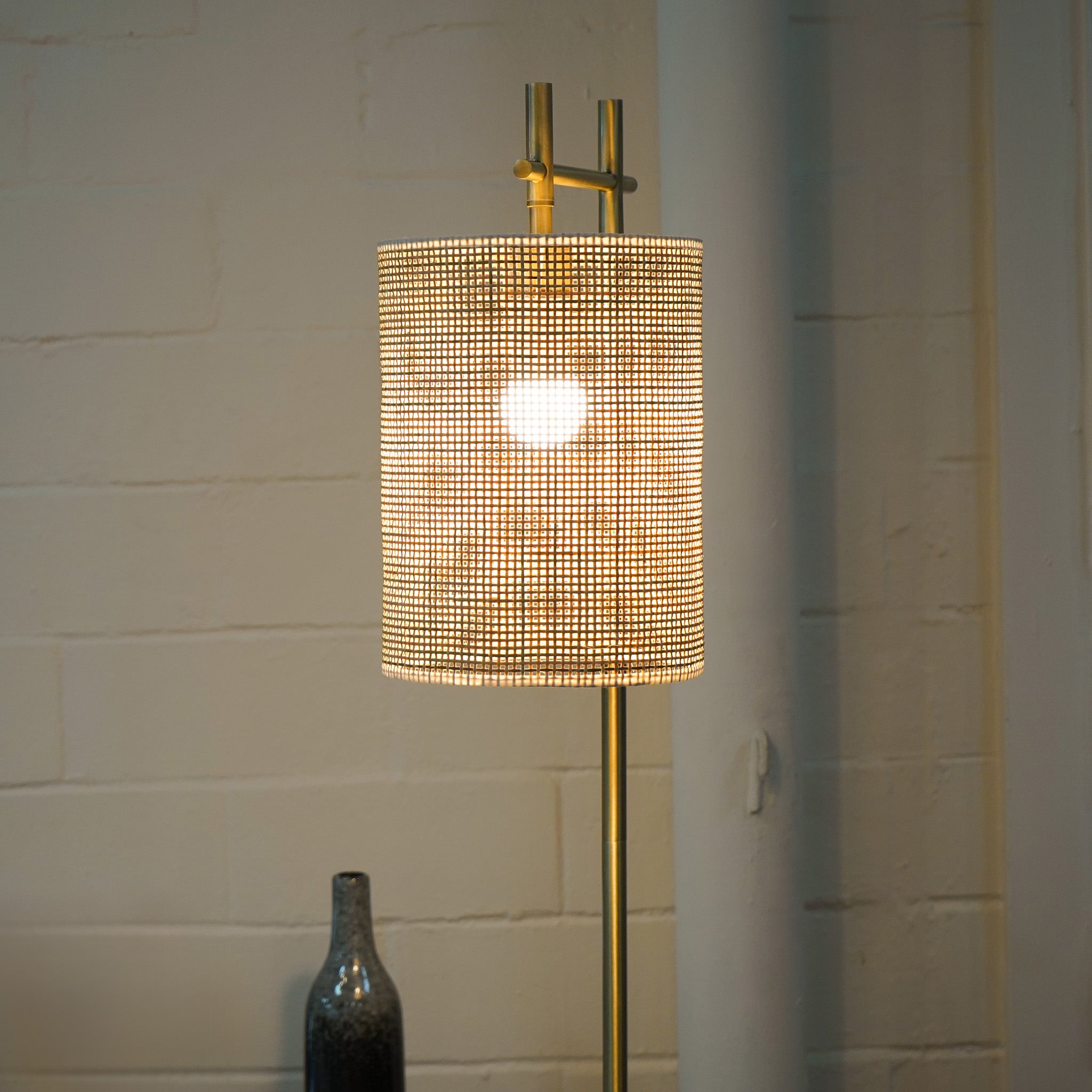 Comet Bamboo Lampshade Floor Lamp - Dark Brown + Bronze