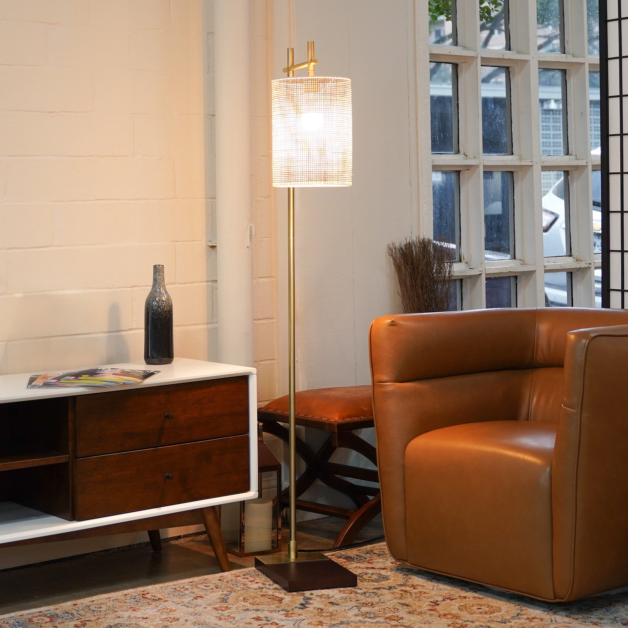 Comet Bamboo Lampshade Floor Lamp - Dark Brown + Bronze