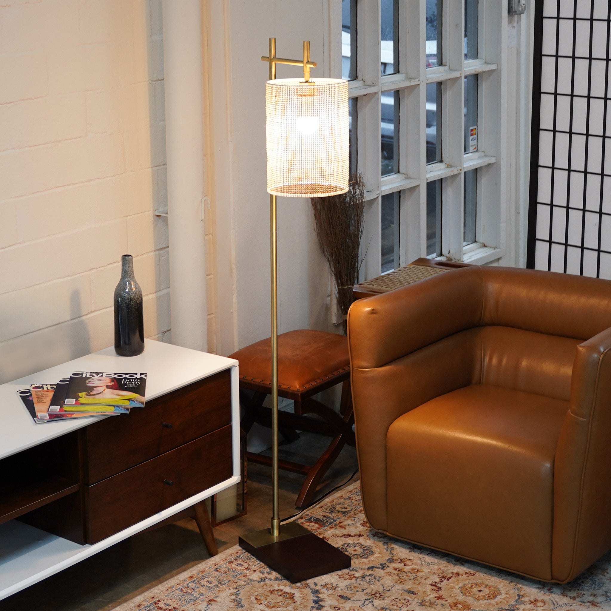 Comet Bamboo Lampshade Floor Lamp - Dark Brown + Bronze