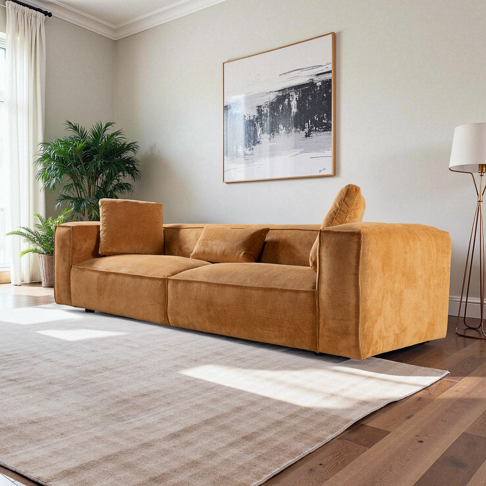 Conrad Cognac Corduroy Large Sofa - MidinMod