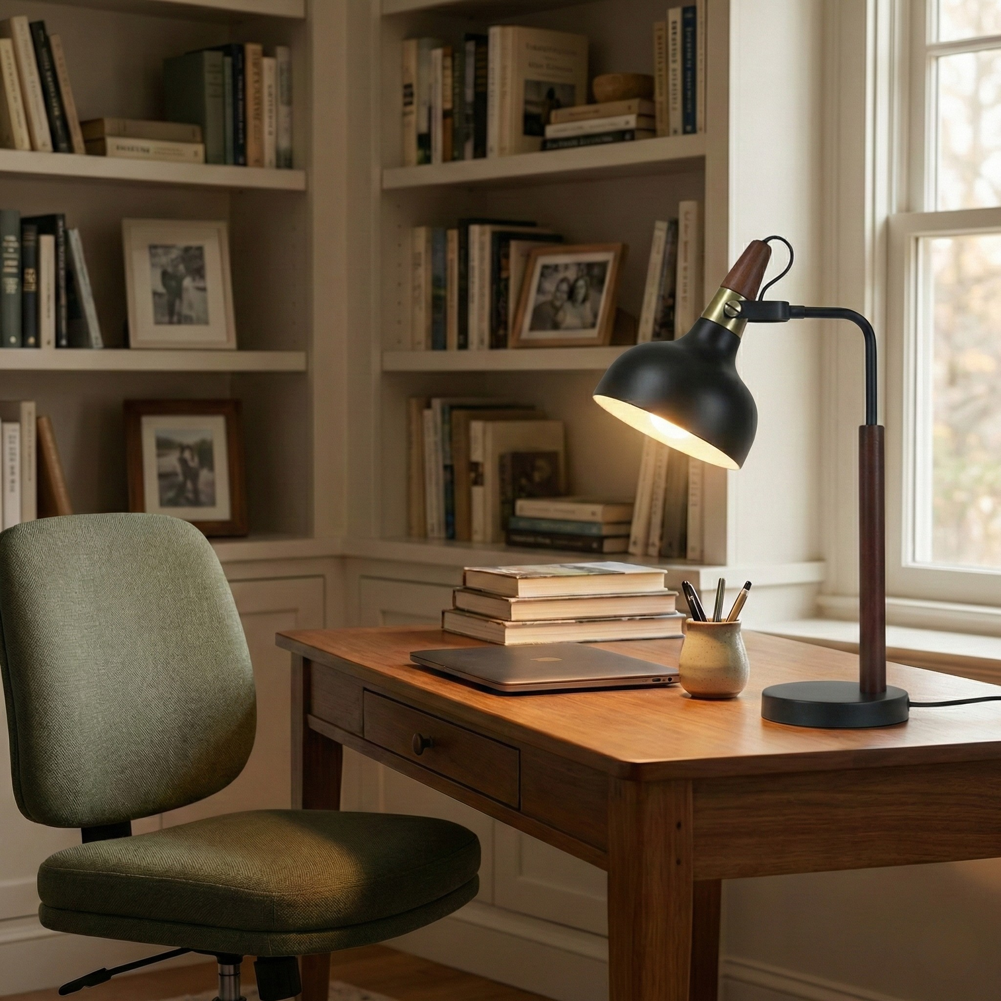 Cosmos Black Toilet Plug Table Lamp with Cone Shade | MidinMod