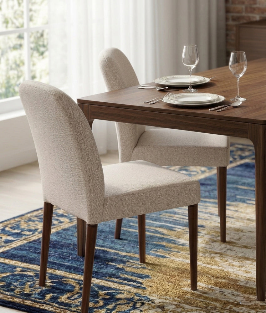 Coup Modern Beige Fabric Dining Chair Set | Mid-Century Wood Frame | MidinMod