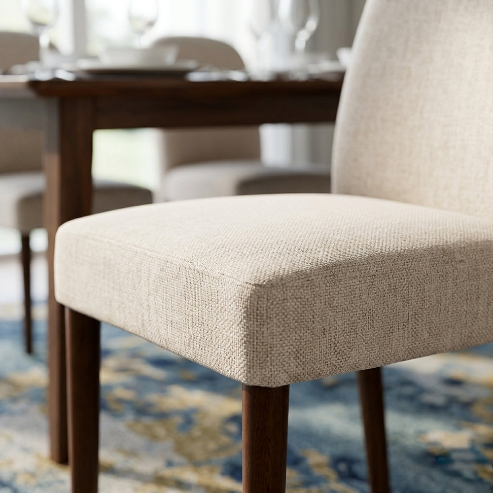 Coup Modern Beige Fabric Dining Chair Set | Mid-Century Wood Frame | MidinMod