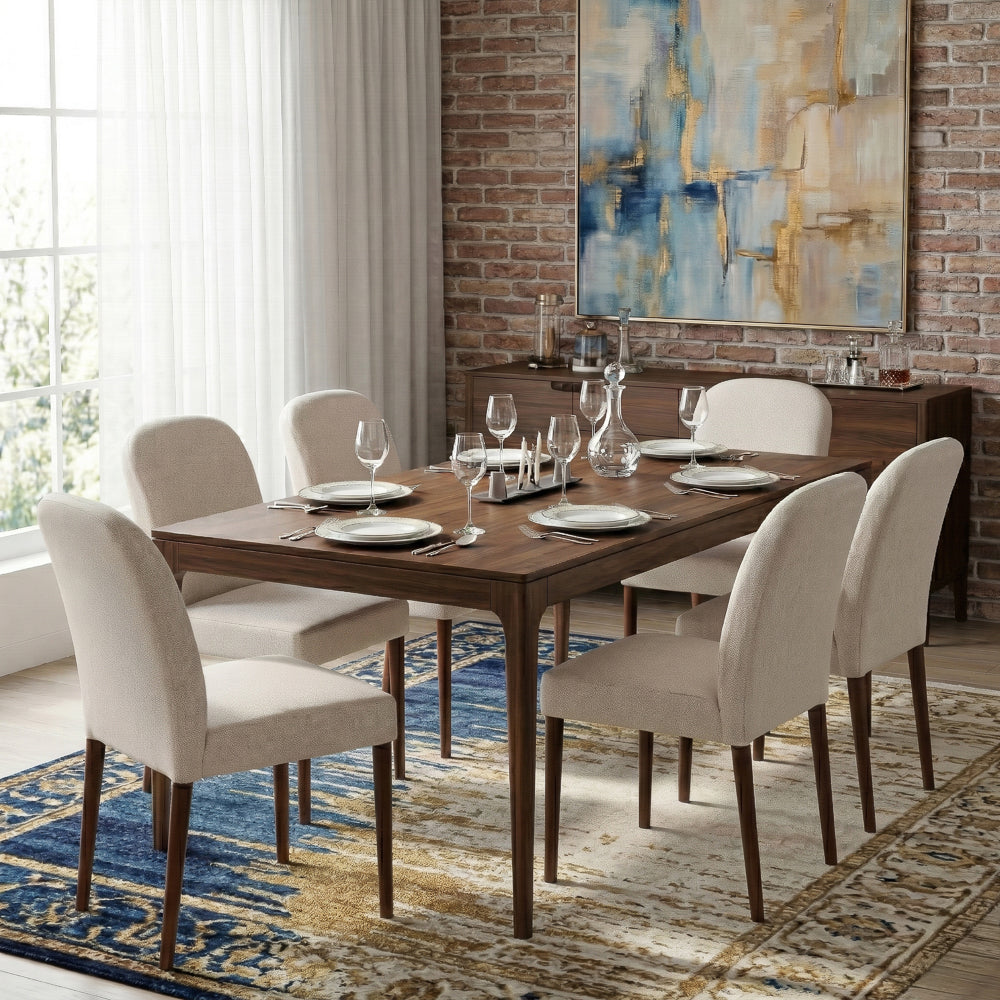 Coup Modern Beige Fabric Dining Chair Set | Mid-Century Wood Frame | MidinMod