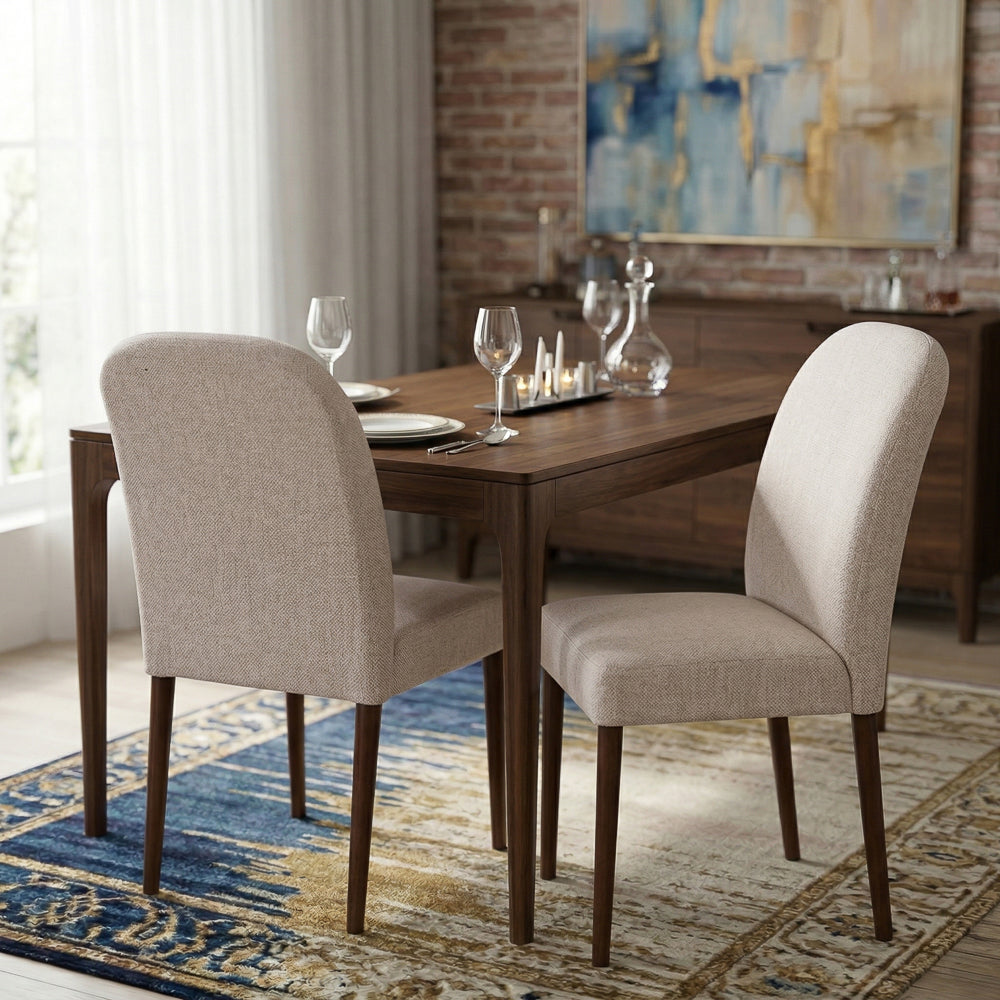 Coup Modern Beige Fabric Dining Chair Set | Mid-Century Wood Frame | MidinMod