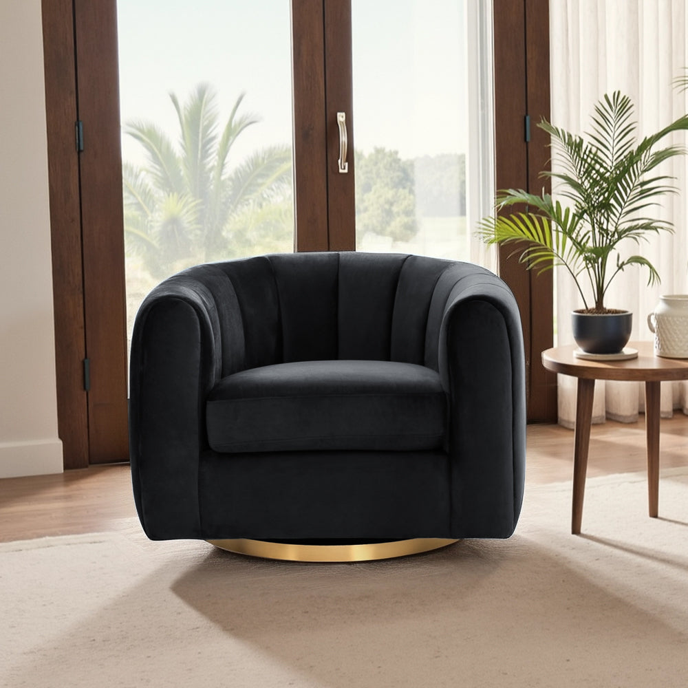 Covington Black Velvet Swivel Chair - MidinMod