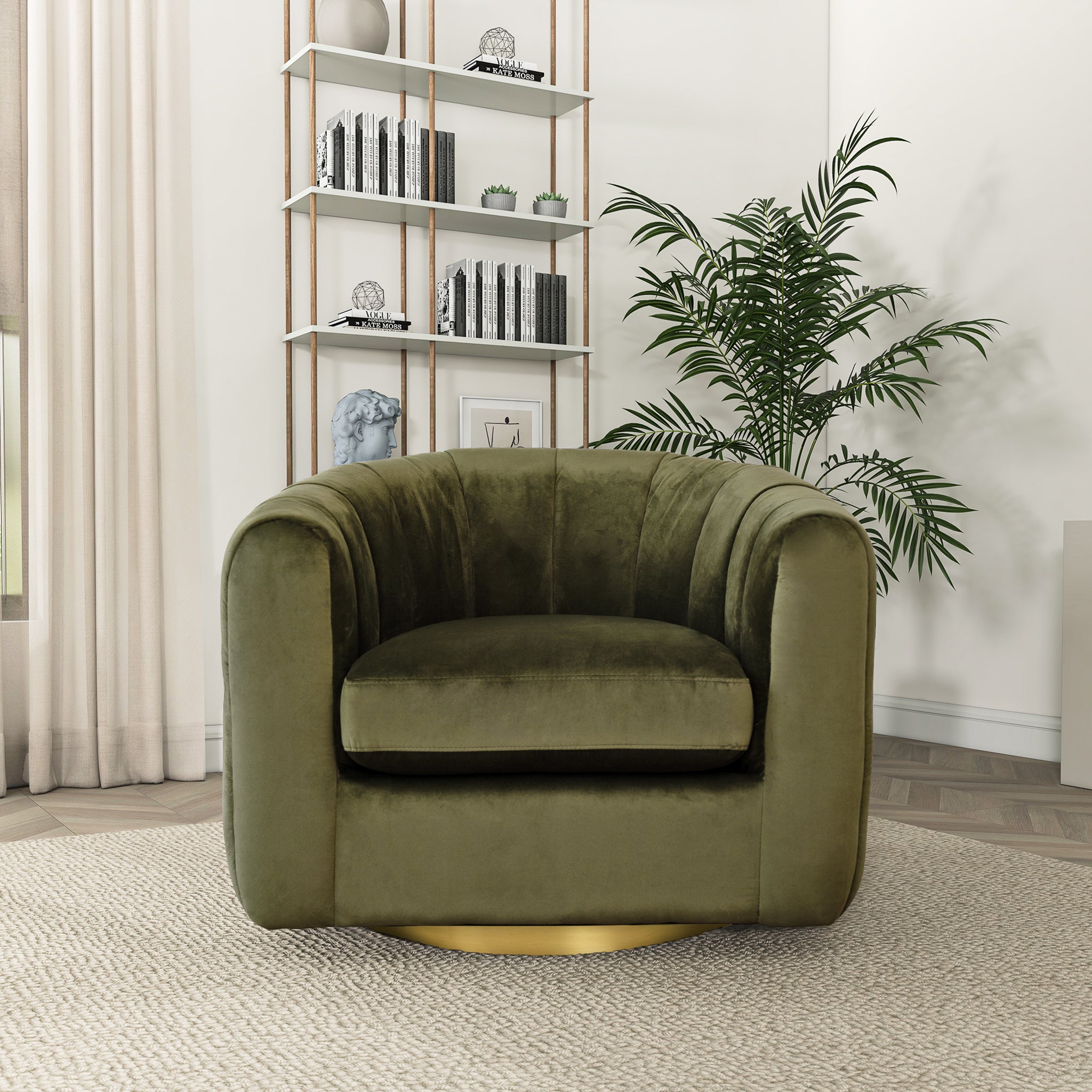 Covington Mid-Century Swivel Chair in Rich Velvet Upholstery - MidinMod