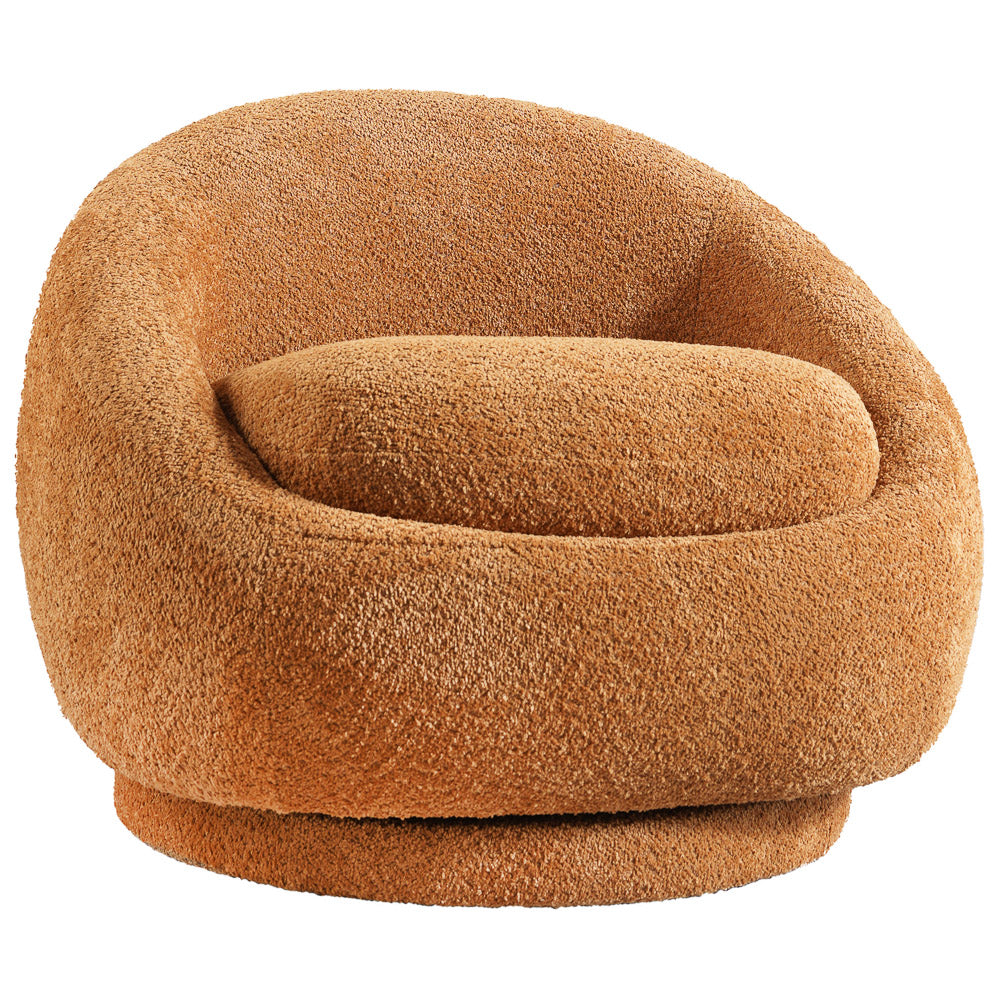 Crockett Orange Boucle Swivel Barrel Chair