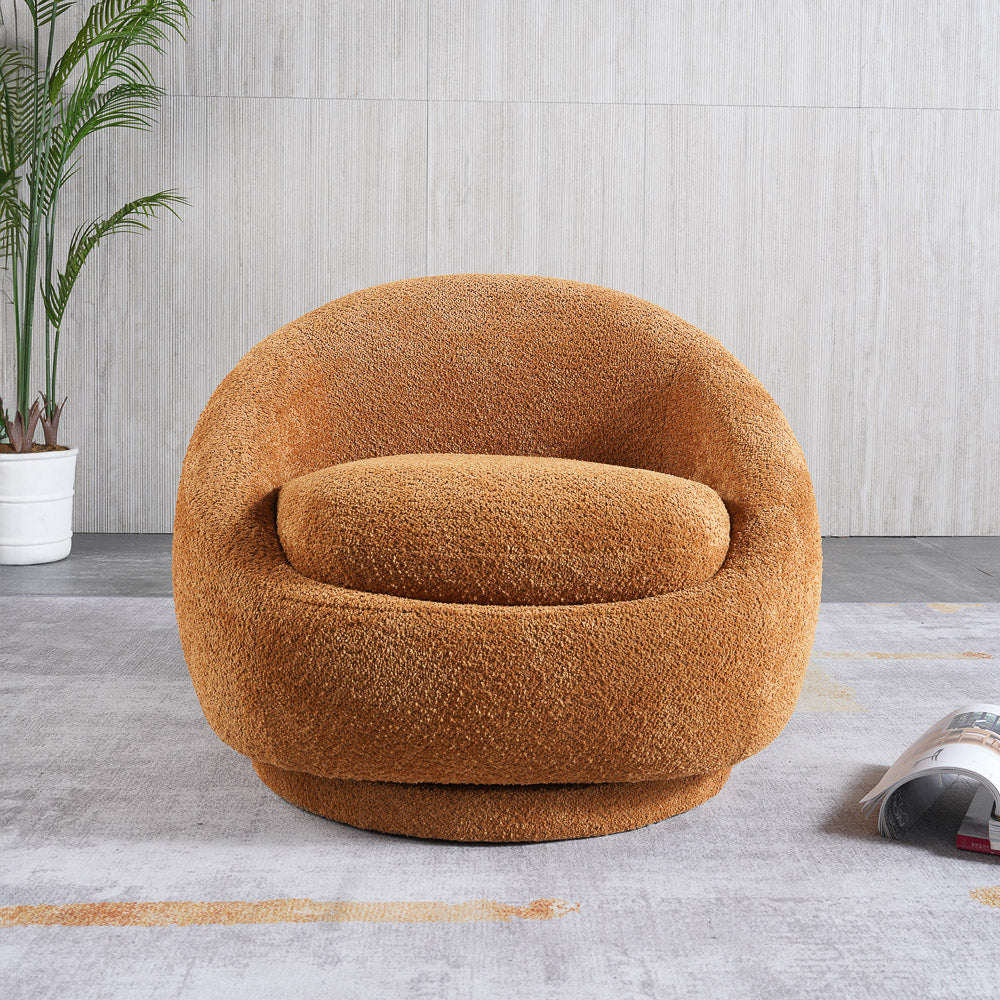 Crockett Orange Boucle Swivel Barrel Chair