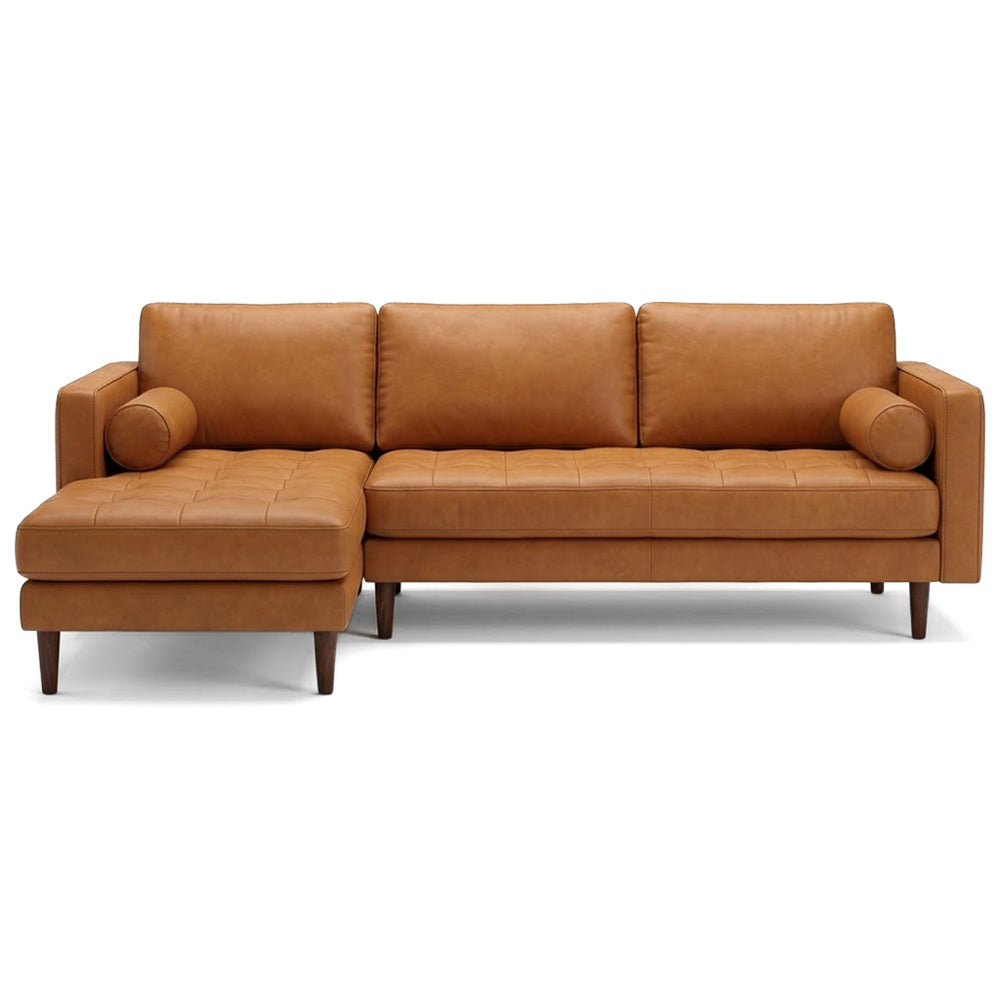 Daphne Leather L Shape Corner Couch - Tan Left Chaise | MidinMod |