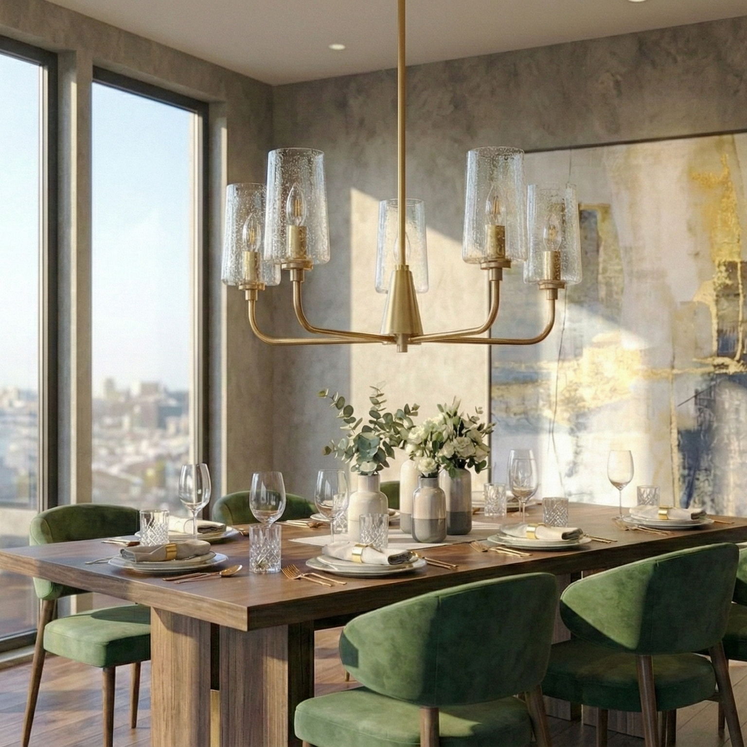 Dazzle 5-Light Chandelier in Satin Brass with Clear Seeded Glass | MidinMod