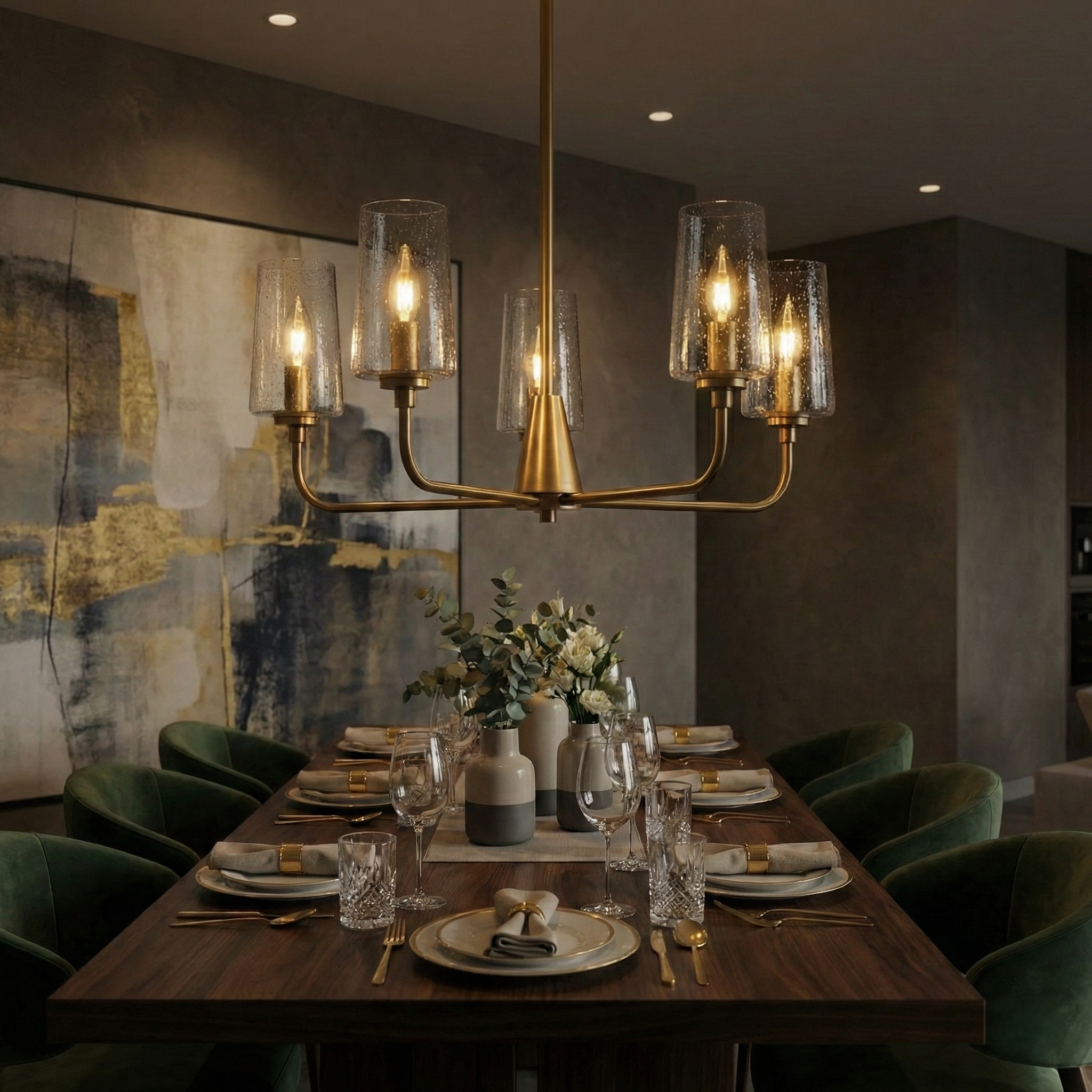 Dazzle 5-Light Chandelier in Satin Brass with Clear Seeded Glass | MidinMod