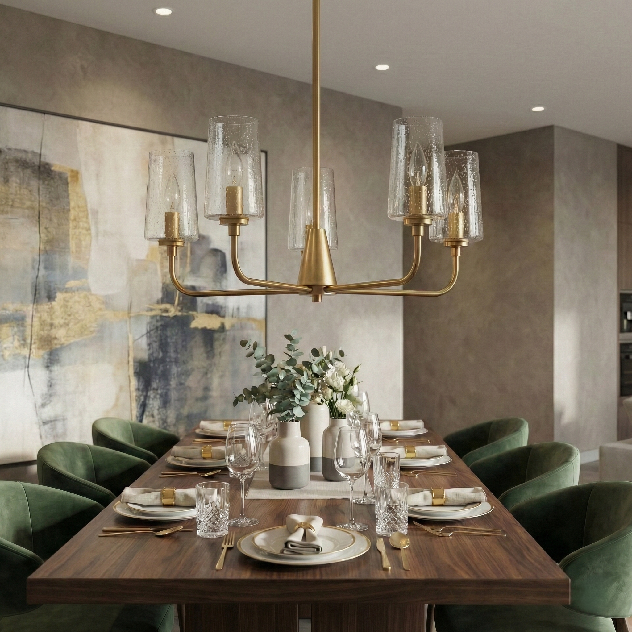 Dazzle 5-Light Chandelier in Satin Brass with Clear Seeded Glass | MidinMod