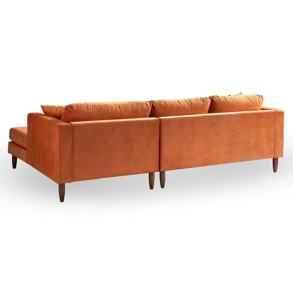 Delano Burnt Orange Velvet Sectional Sofa - Mid In Mod