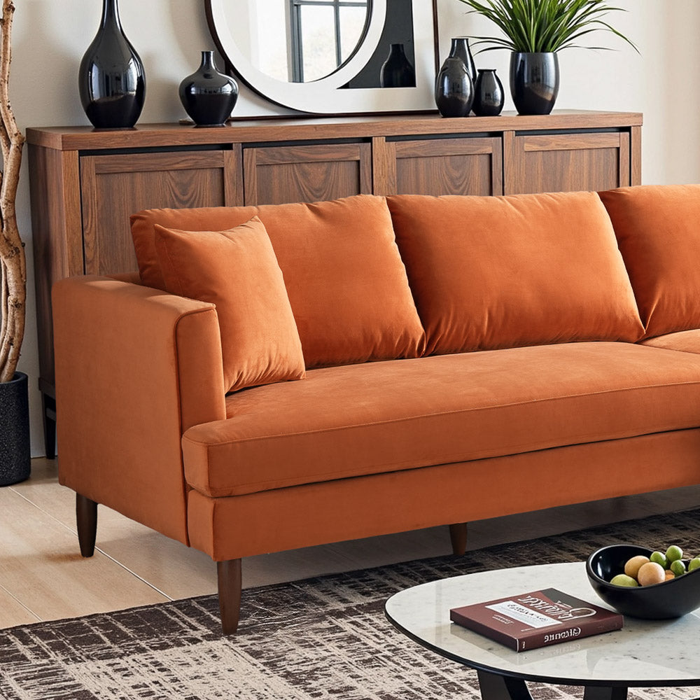 Delano Burnt Orange Velvet Sectional Sofa - Mid In Mod