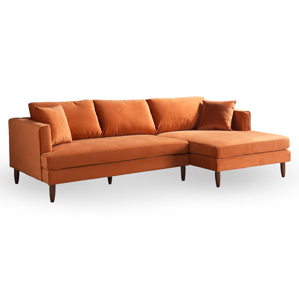 Delano Burnt Orange Velvet Sectional Sofa - Mid In Mod