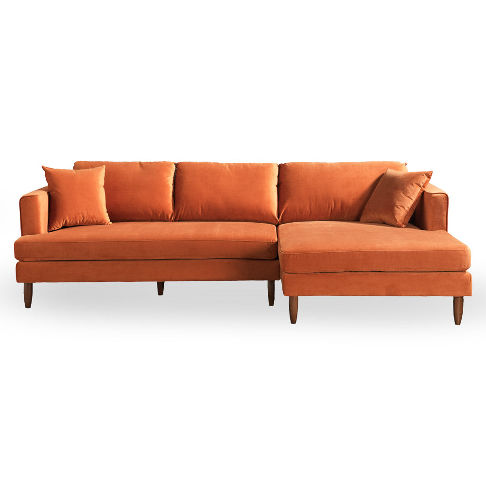 Delano Burnt Orange Velvet Sectional Sofa - Mid In Mod