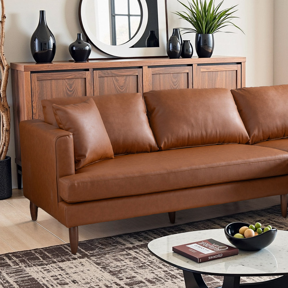 Delano Cognac Vegan Leather Sectional Sofa - Mid In Mod