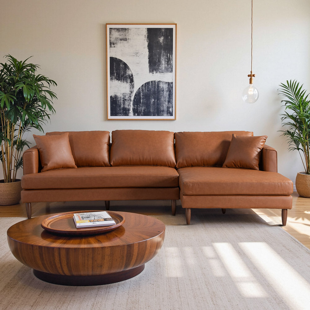 Delano Cognac Vegan Leather Sectional Sofa - Mid In Mod