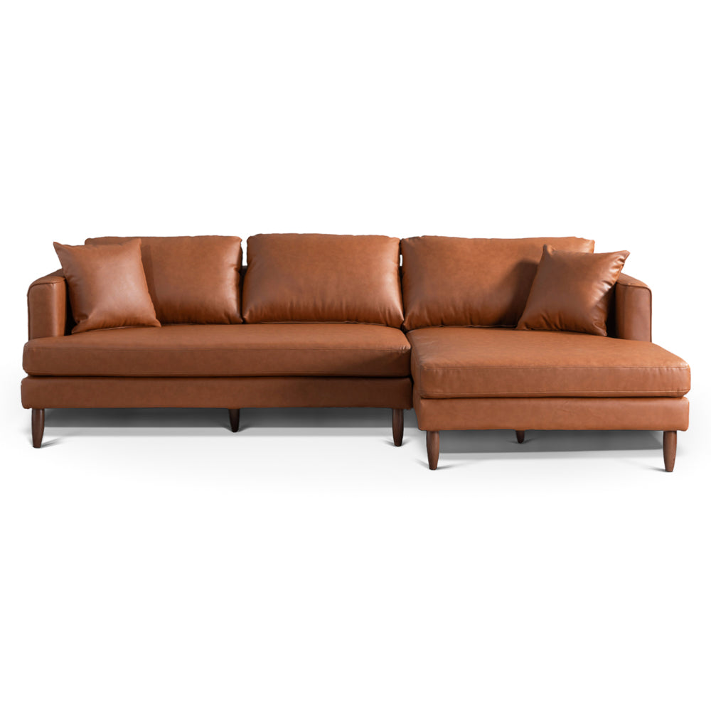 Delano Cognac Vegan Leather Sectional Sofa Right Facing Chaise