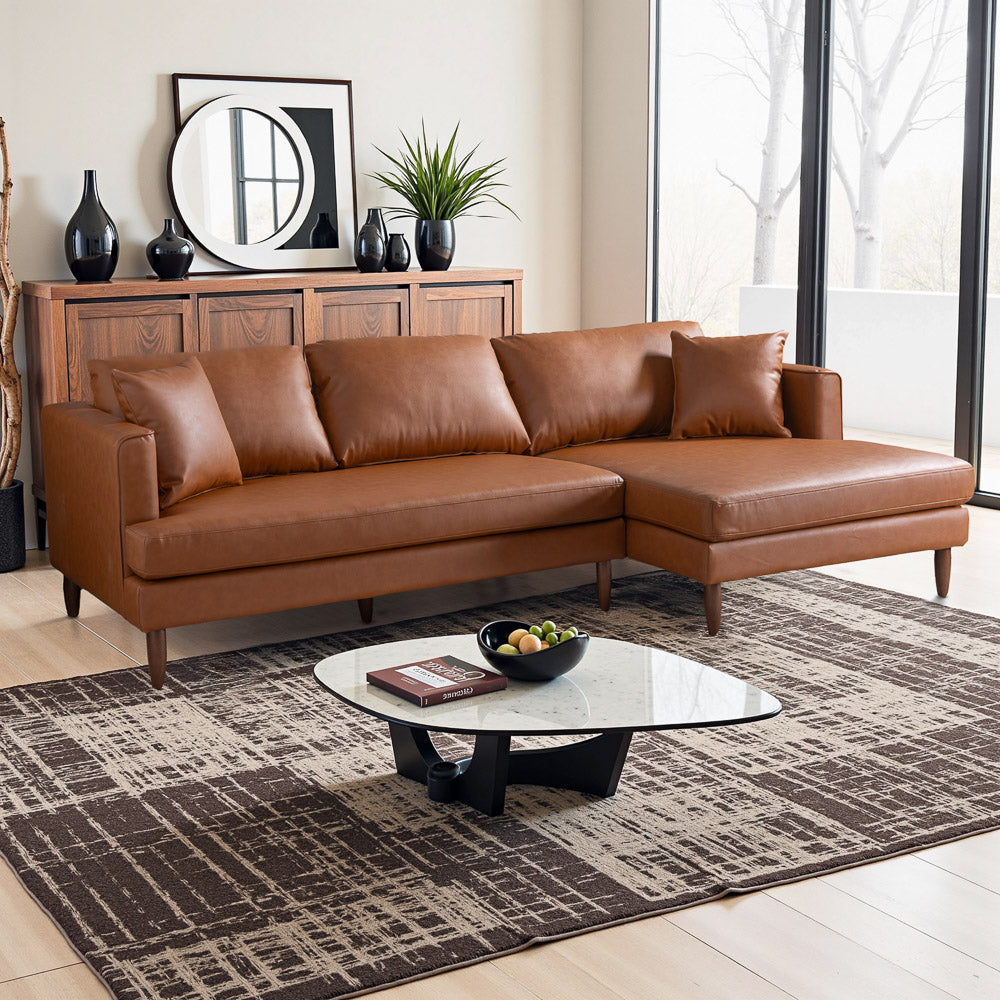 Delano Cognac Vegan Leather Sectional Sofa - Mid In Mod