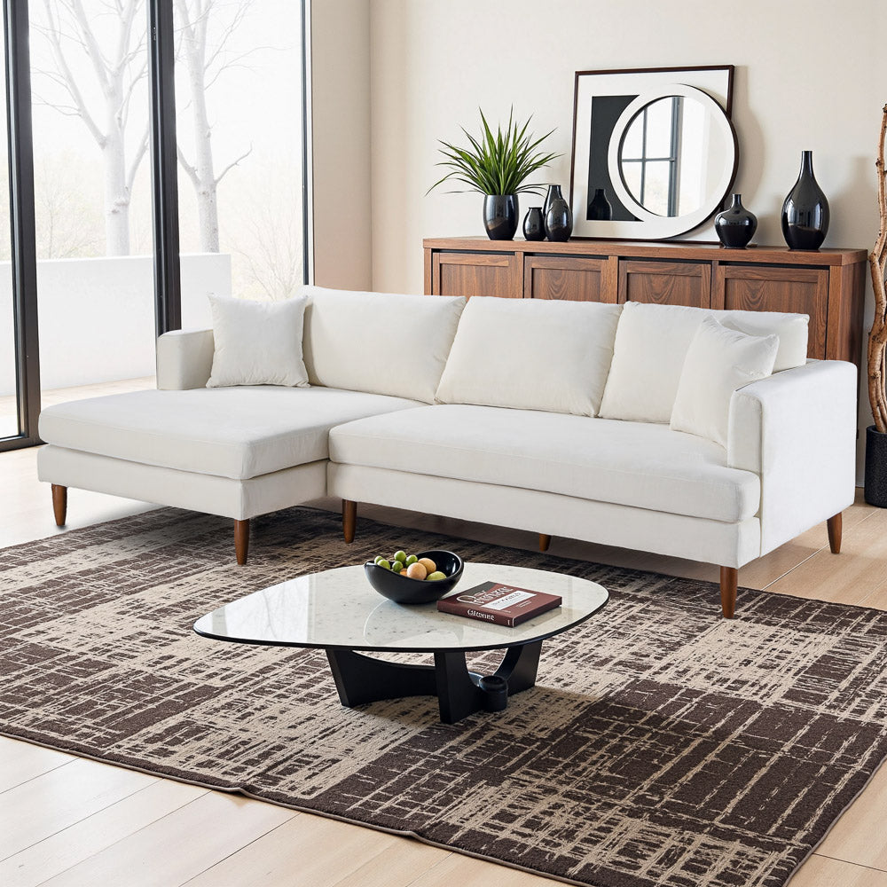 Delano Cream Velvet Sectional Sofa Left Facing Chaise