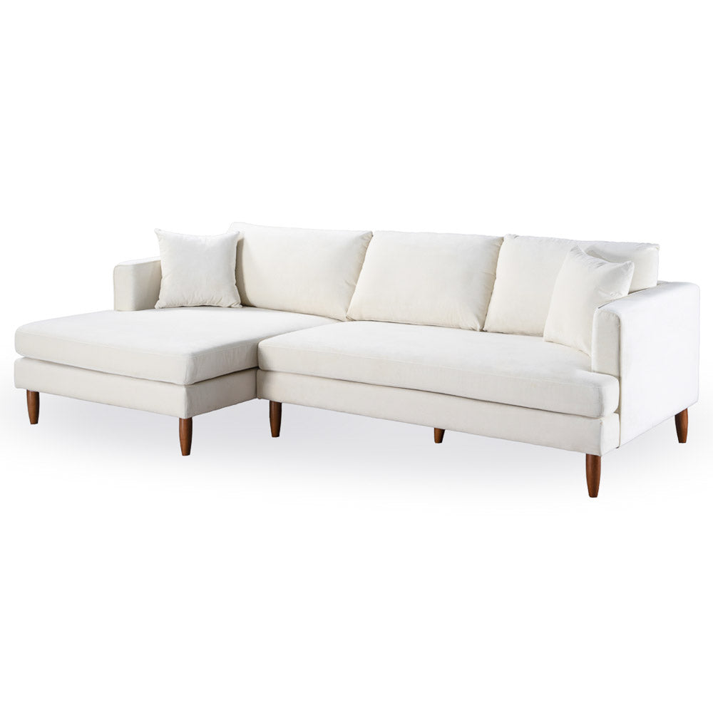 Delano Cream Velvet Sectional Sofa Left Facing Chaise