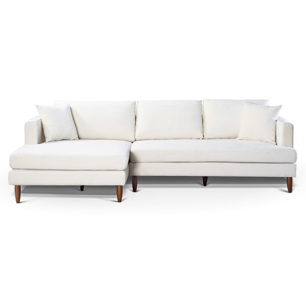 Delano Cream Velvet Sectional Sofa Left Facing Chaise