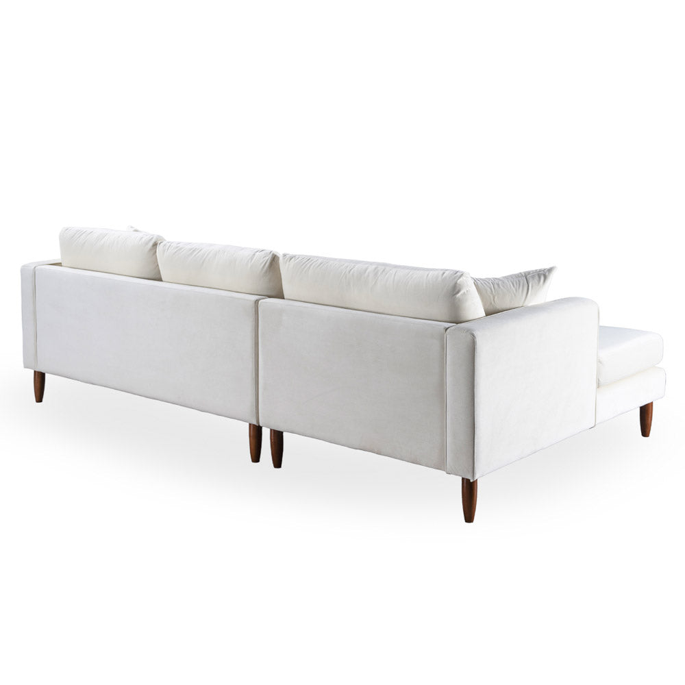 Delano Cream Velvet Sectional Sofa Left Facing Chaise