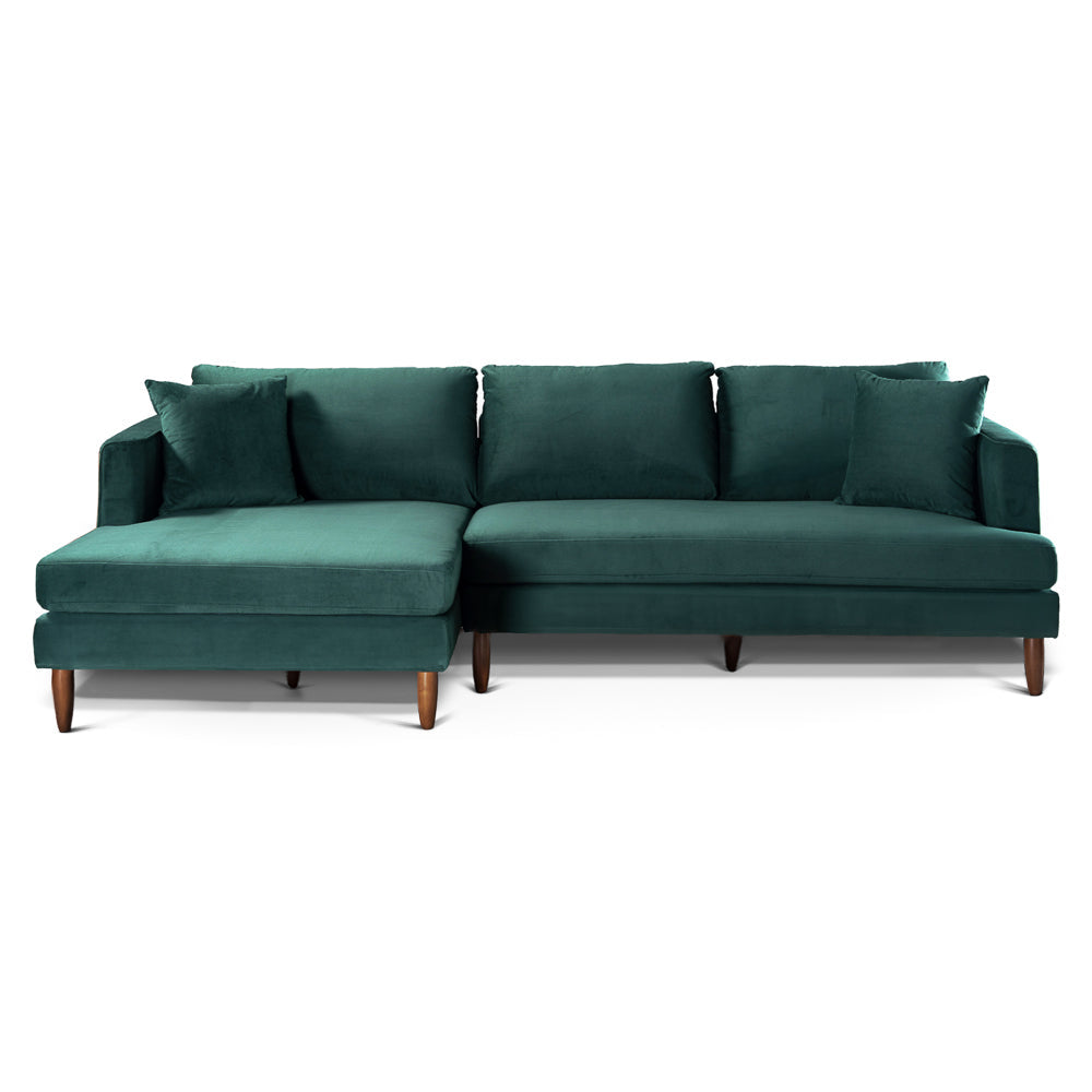 Delano Dark Green Velvet Sectional Sofa Left Facing Chaise