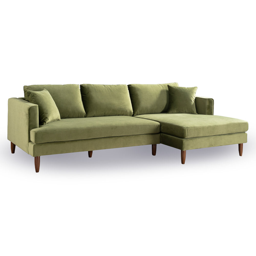 Delano Olive Green Velvet Sectional Sofa - Mid In Mod